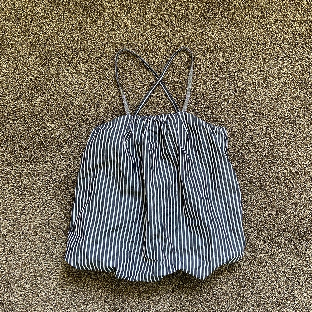 Brunello Cucinelli Girls Cotton/Silk Rhinestone Straps Tank Size 4